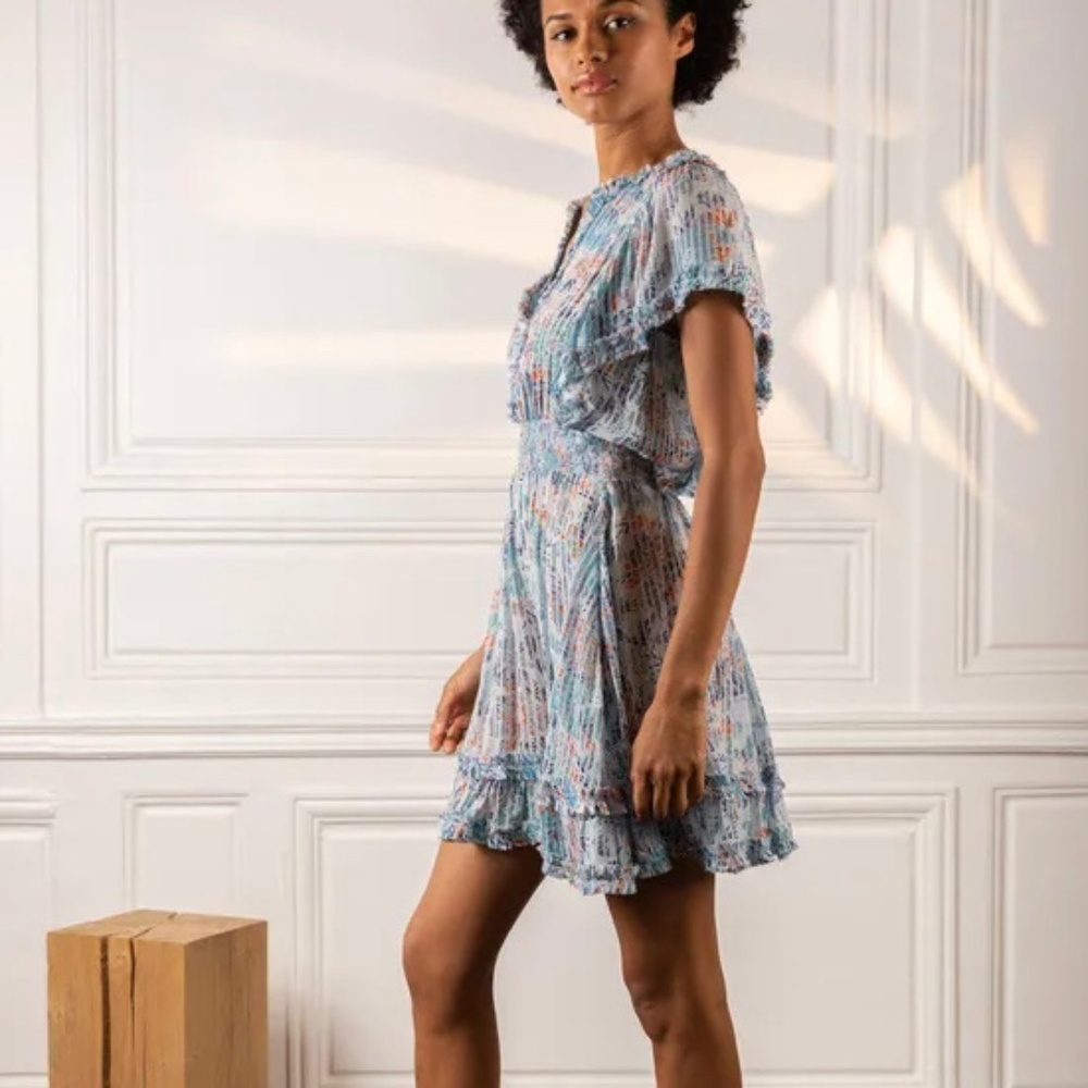 Poupette St Barth Amber Mini Dress Sky-blue Marigold sz S NEW - Picture 5 of 9